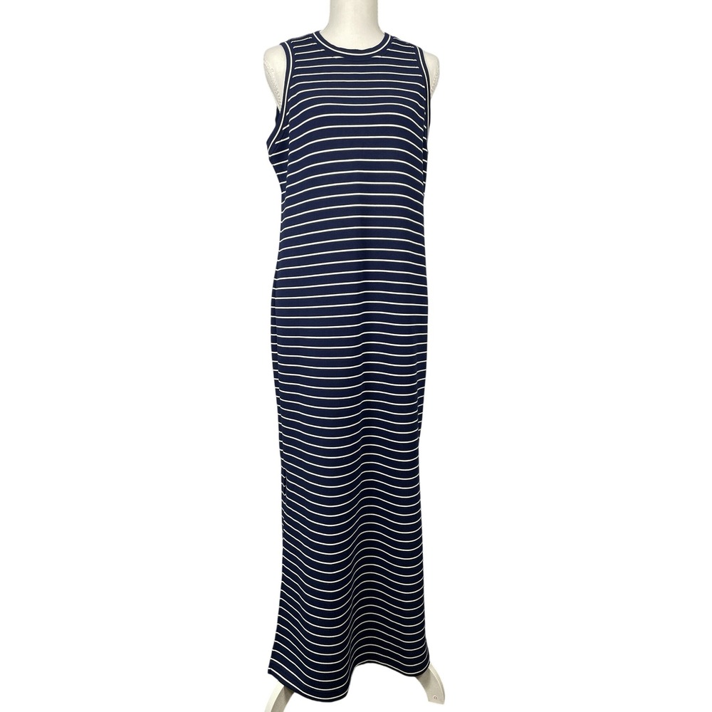 Spanx Maxi Dress Womens Small Navy Striped AirEssentials Sleeveless Tank Knit - Picture 1 of 6